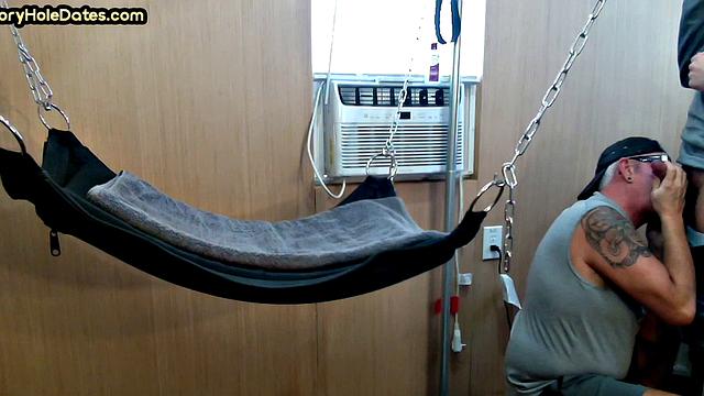 Real gaydaddy fucked at home in sling by cocksucking stud