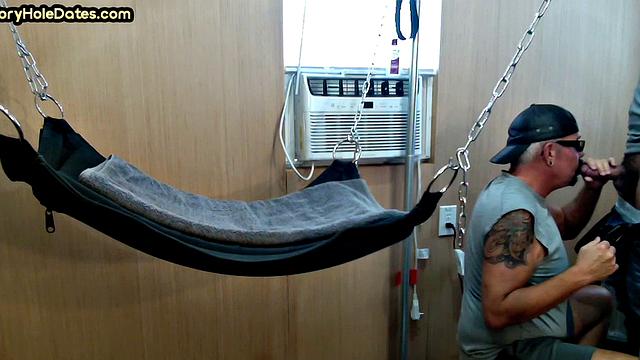 Real gaydaddy fucked at home in sling by cocksucking stud