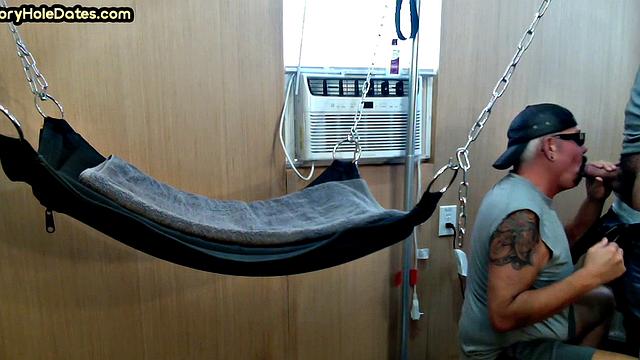 Real gaydaddy fucked at home in sling by cocksucking stud