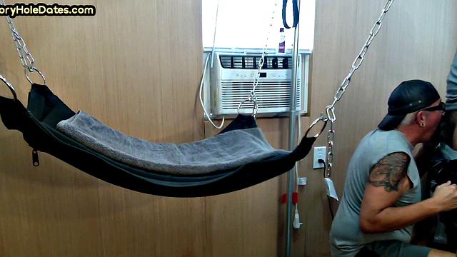 Real gaydaddy fucked at home in sling by cocksucking stud