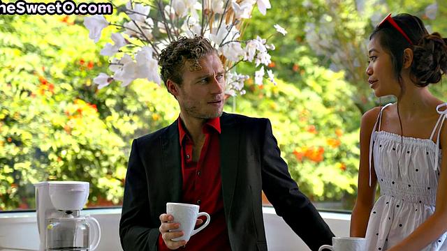 Petite Asian babe by her man