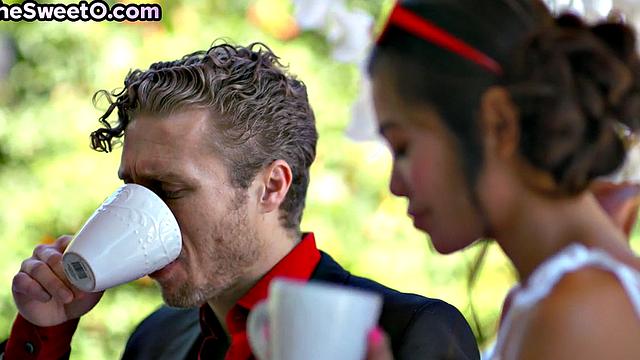 Petite Asian babe by her man