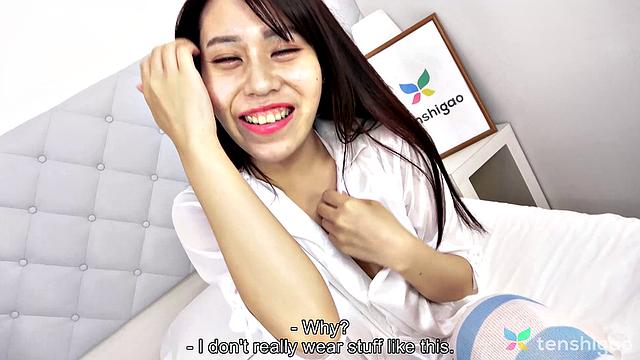 Asuka Koizumi fucks three men on Tenshigao's first orgy scene