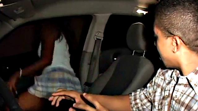 Sexy ebony strips off, sucks dick