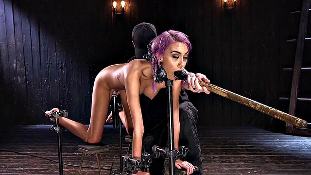 Skinny BDSM sub squirts while toyed by her master