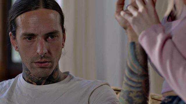 Busty TS babe with colored hair barebacked by BF