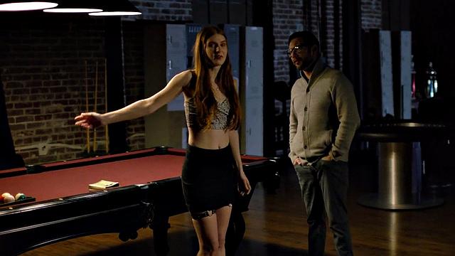 Redhead inked stepdaughter fucks stepdad on pool table