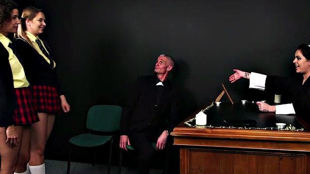 CFNM church sluts blow priest dick while jerking it