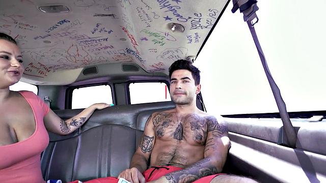 Tattooed stud picked up to fuck ass in van for money