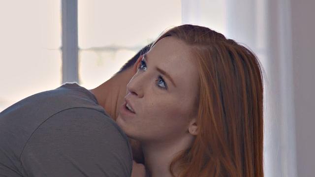 Beautiful petite redhead babe gagging on cock before doggystyle