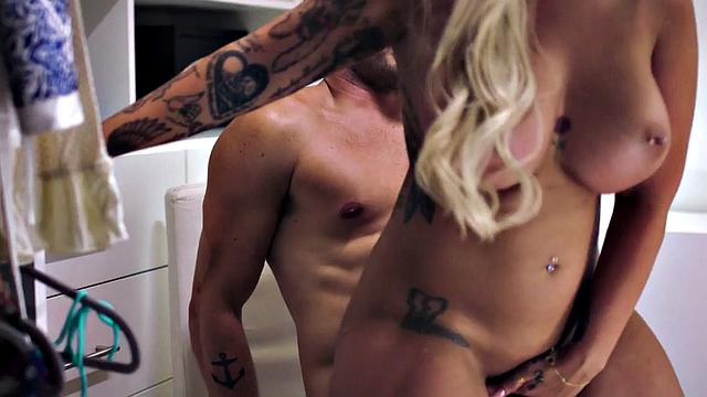 Inked sinner with pierced tits gets pounded by BF
