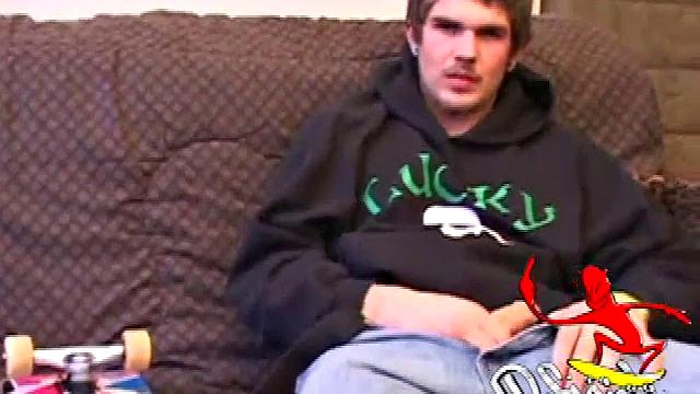 Lucky strokes his cock and unleashes all over his chest