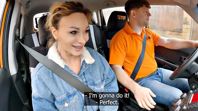 Driving student bribing with pussy