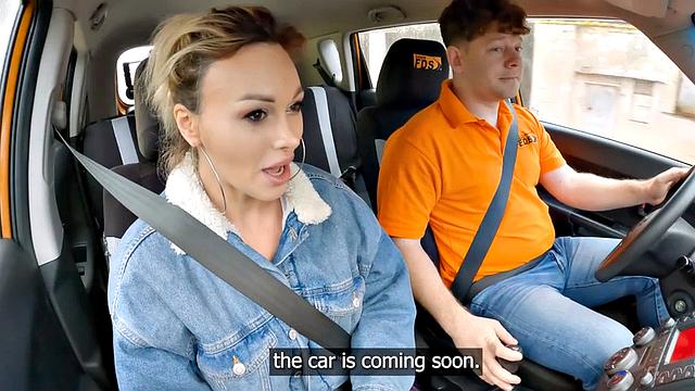 Driving student bribing with pussy