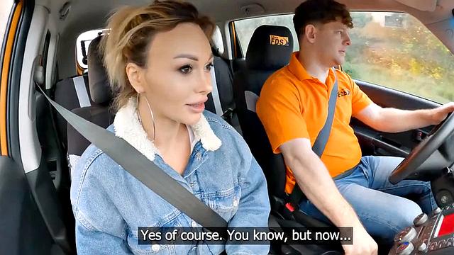 Driving student bribing with pussy