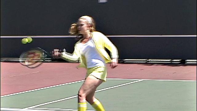 Little April touching herself after tennis play