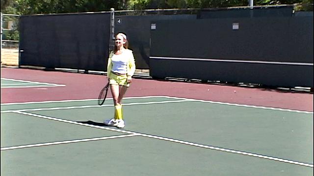Little April touching herself after tennis play