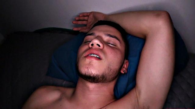 We look in on Vasco, who is stripped to his underwear and kicked back on a bed. He pulls his cock out and quickly gets it hard. Then the horny Latino gets completely naked, before getting down to business.