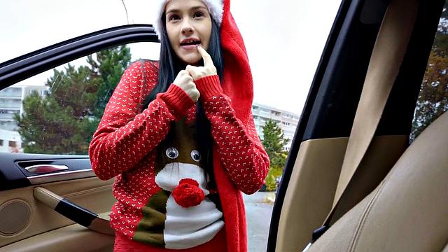 Skinny 21yo Xmas POV slut fucked for cash after casting