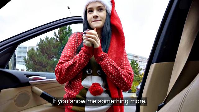 Skinny 21yo Xmas POV slut fucked for cash after casting