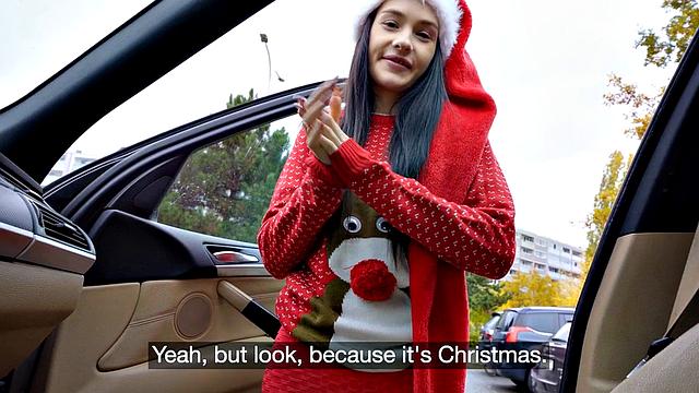 Skinny 21yo Xmas POV slut fucked for cash after casting