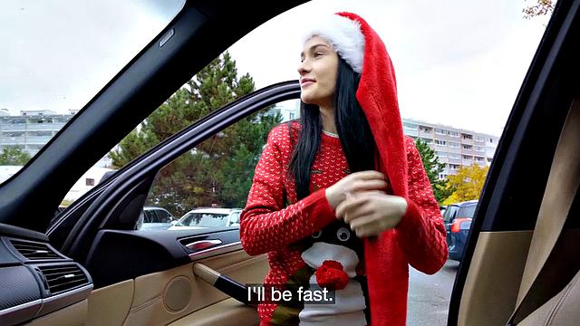 Skinny 21yo Xmas POV slut fucked for cash after casting