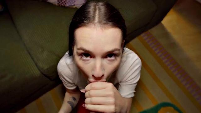 Skinny 21yo Xmas POV slut fucked for cash after casting