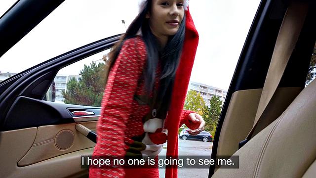 Skinny 21yo Xmas POV slut fucked for cash after casting