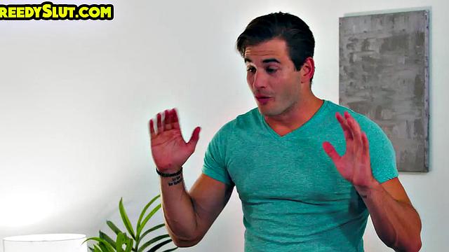 Teasing cameltoe babe gagging while being doggystyled