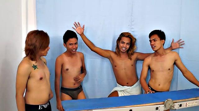 Idol: 18 year old Asian boy cutie tied down, tickled by other Asian cuties
