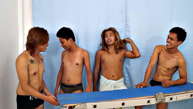 Idol: 18 year old Asian boy cutie tied down, tickled by other Asian cuties