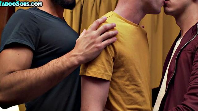 Taboo stepdads fuck stepsons asshole in 3some