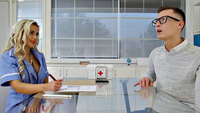 Blonde office babe gives a sloppy BJ before getting pounded in the office