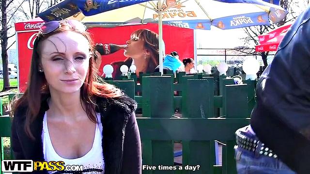 Girl gives blowjob in a public place