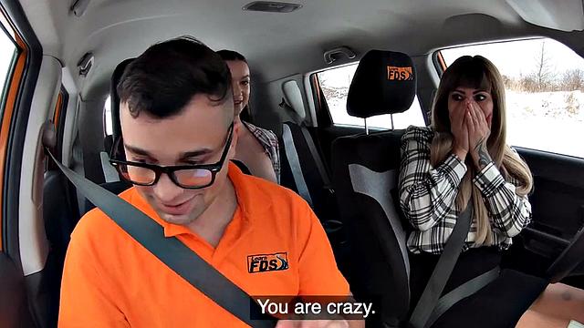 Big driving students smashed in 3some after throating