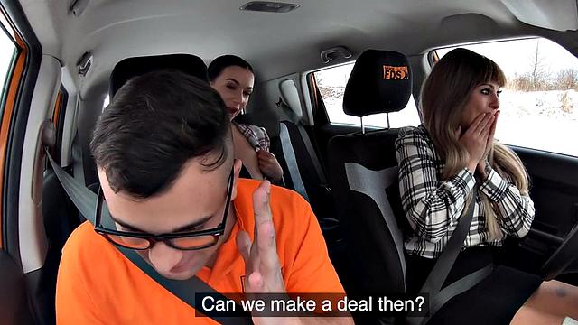 Big driving students smashed in 3some after throating