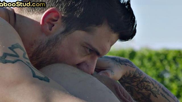 Outdoor kinky stud rims and barebacks stepbrother at pool