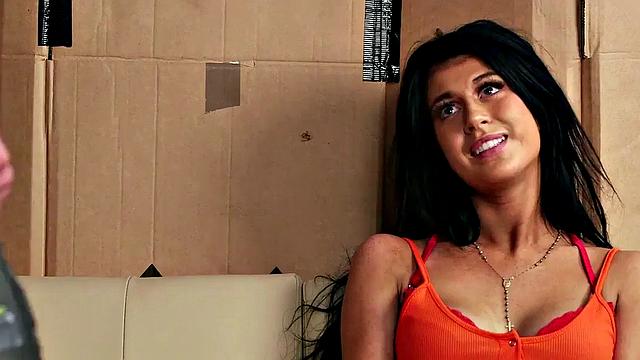 Voyeur busty babe in high heels teases guy who jerks off to her