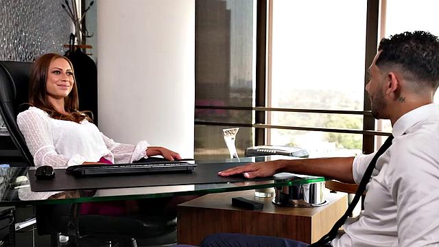 Busty French boss Cassie Del Isla gives her employee a Labor Day treat