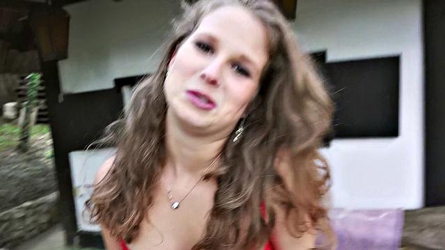 Blonde village babe with freckles gets nailed hard outdoors