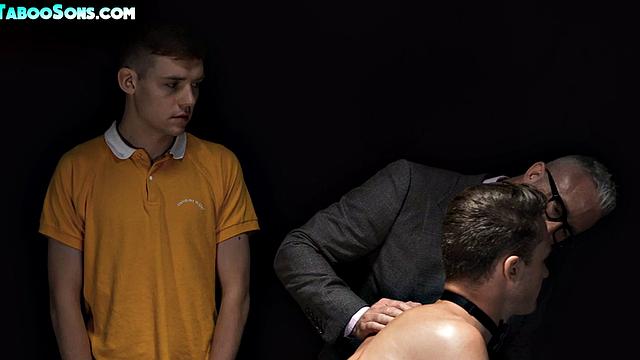 Stepdaddy fucks stepson's skinny asshole in taboo 3some