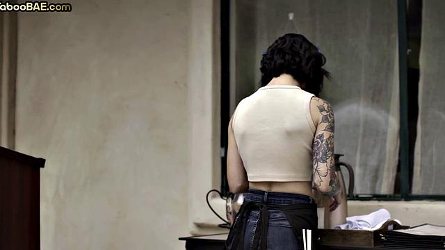 Petite inked babe passionately riding BF's cock