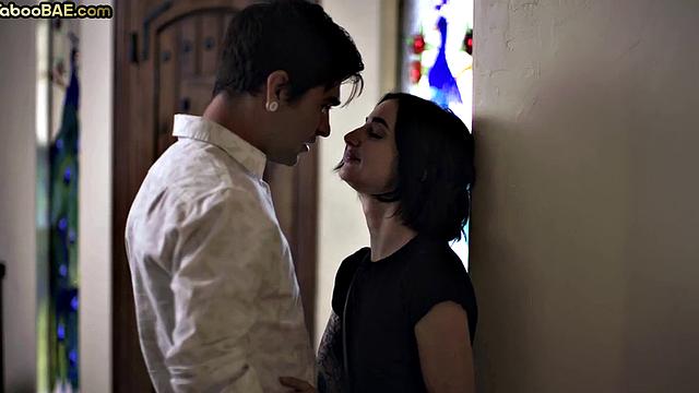 Petite inked babe passionately riding BF's cock