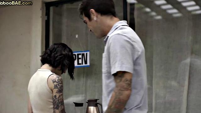 Petite inked babe passionately riding BF's cock