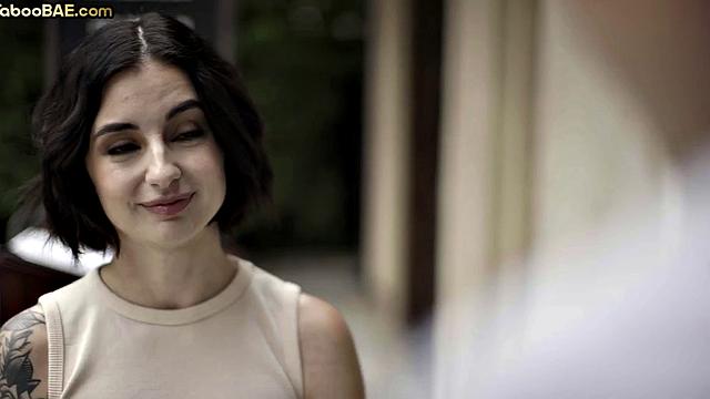 Petite inked babe passionately riding BF's cock