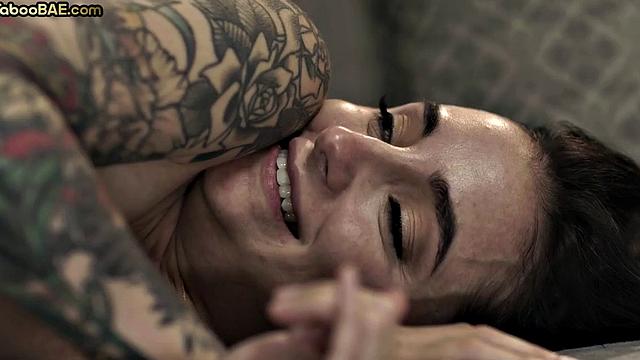 Petite inked babe passionately riding BF's cock