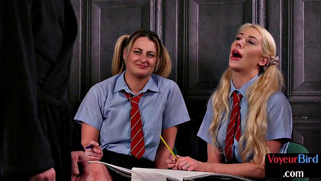 Kinky CFNM students get off watching professor stroke in uniform