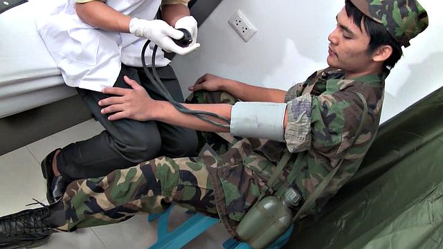 Military Asian twink bred and mouth jizzed by doctor