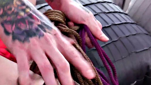 Inked transdom ravages busty bimbo