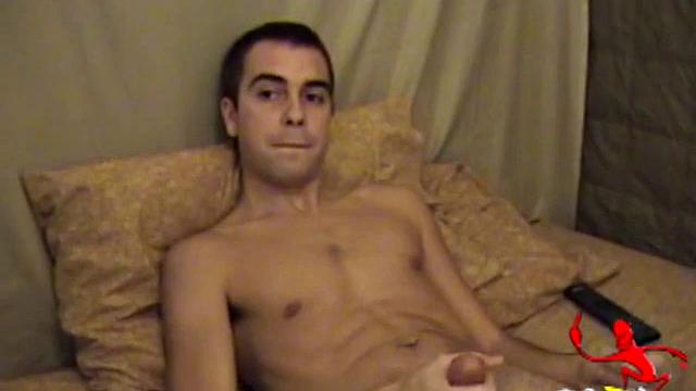 Young amateur Vincenzo takes advantage of some down time and watches a porn video. He strokes up a boner and after a jerk off session releases a high-flying cum shot.